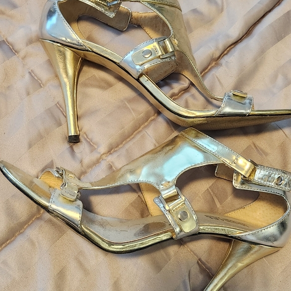 MICHAEL KORS silver/gold Gladiator lamee heels 9.5 - Picture 2 of 4